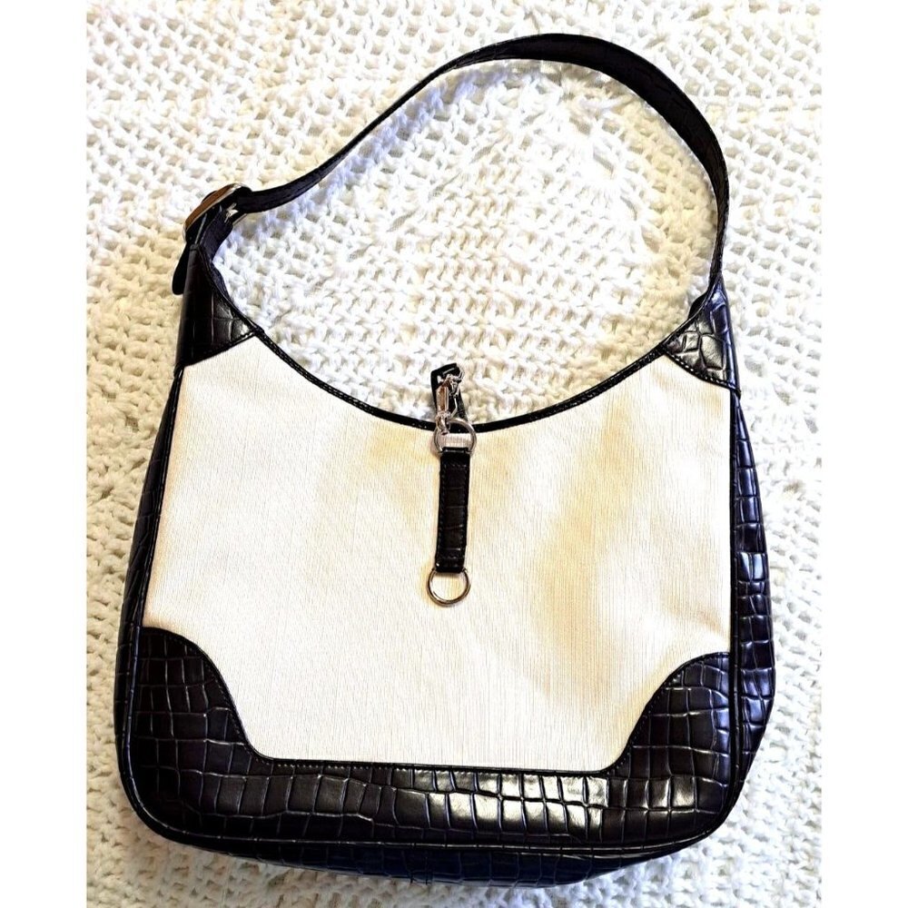 Yukiko Hanai Vegan Leather & Canvas Shoulder Bag Brown & Cream